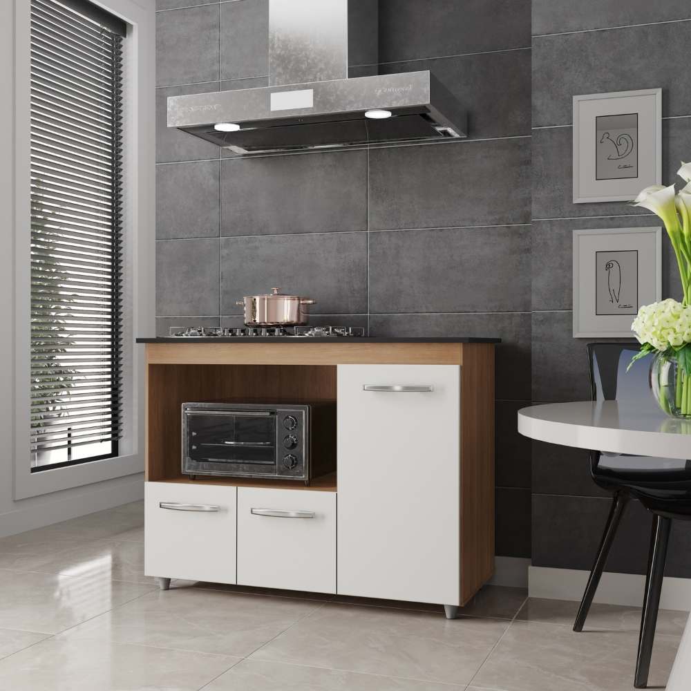 Balcão Para Cooktop Ana 5 Bocas 3 Portas Savana Off White Moblis