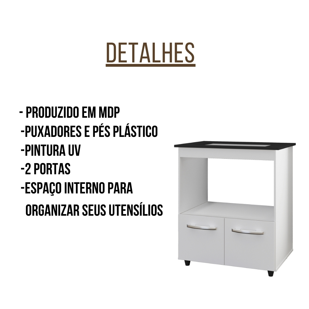 Balcão Para Cooktop Elisa 5 Bocas 2 Portas Branco Moblis