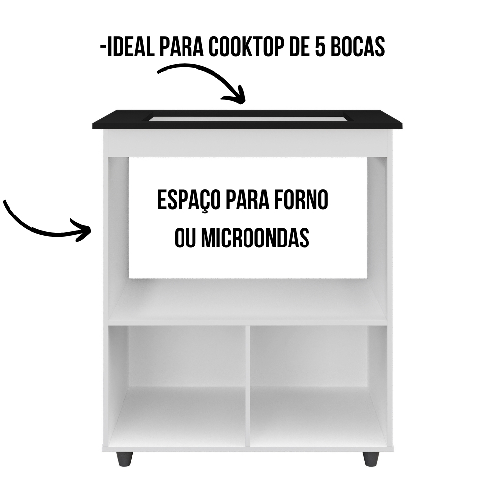 Balcão Para Cooktop Elisa 5 Bocas 2 Portas Branco Moblis