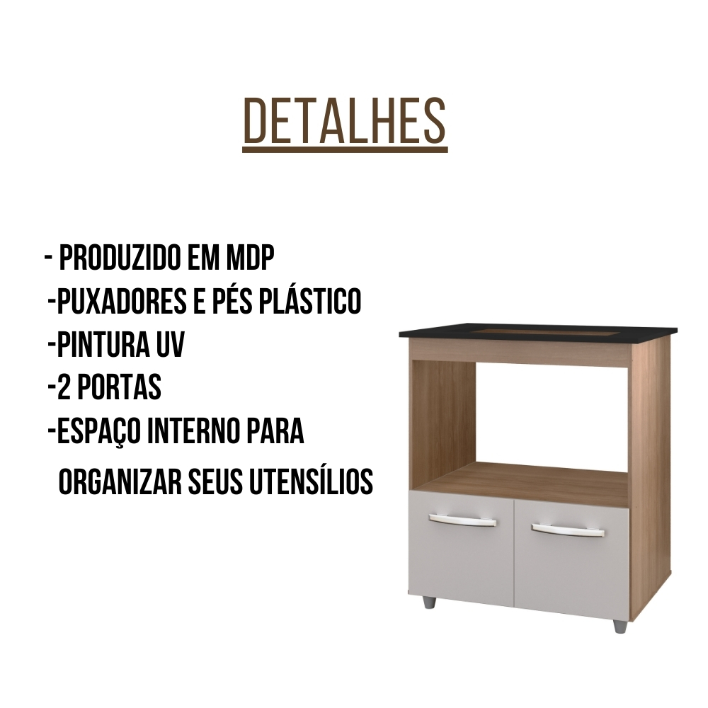 Balcão Para Cooktop Elisa 5 Bocas 2 Portas Savana Off White Moblis