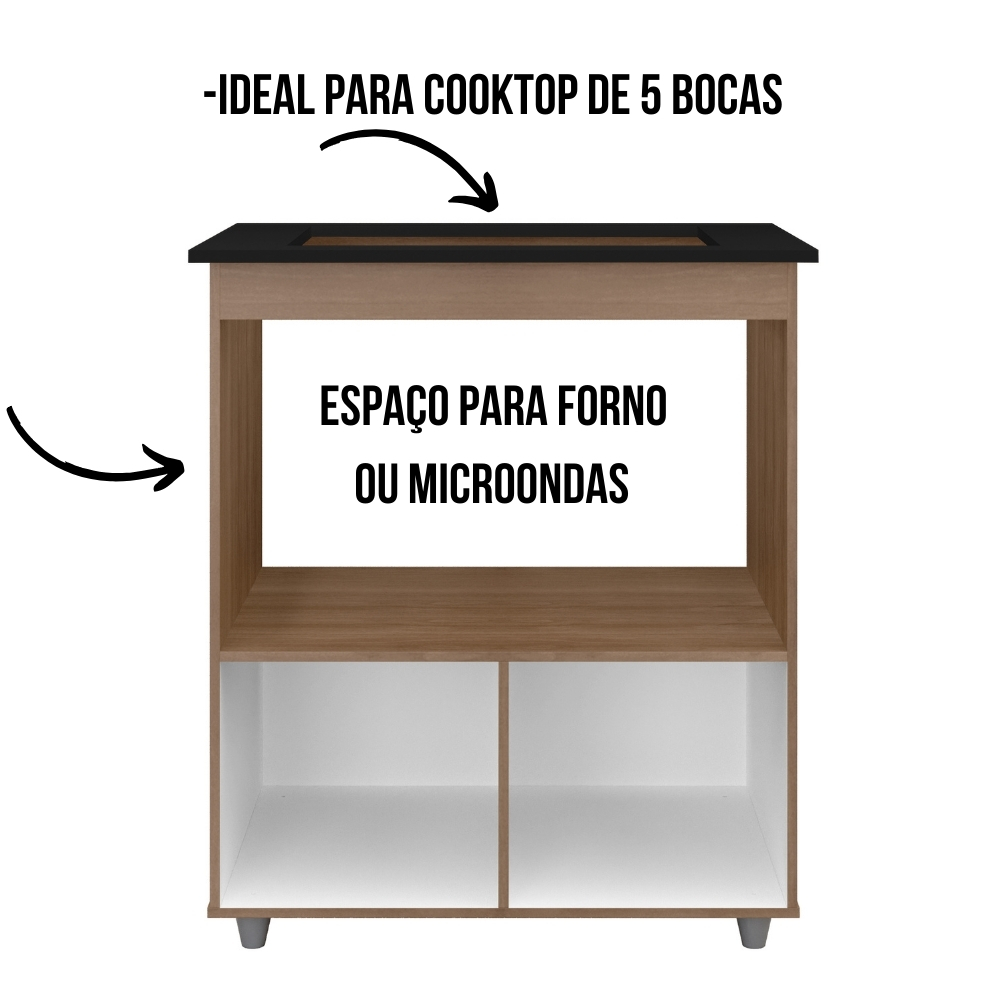 Balcão Para Cooktop Elisa 5 Bocas 2 Portas Savana Off White Moblis