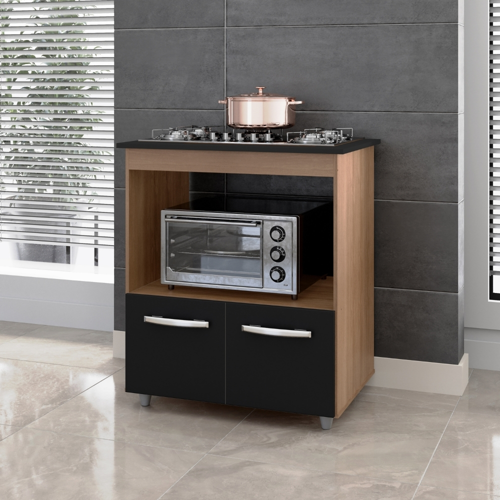 Balcão Para Cooktop Elisa 5 Bocas 2 Portas Savana Preto Moblis
