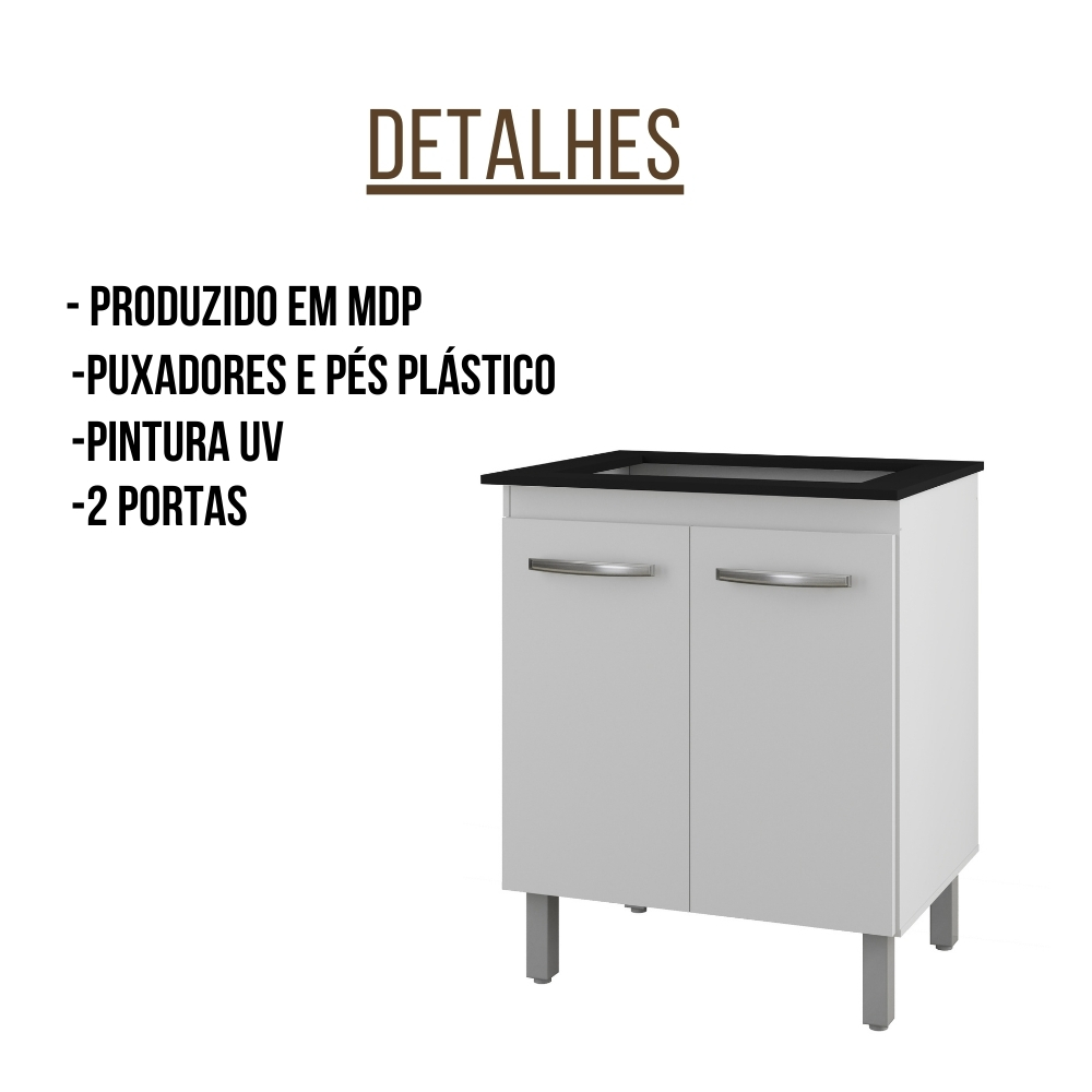 Balcão Para Cooktop Jade 5 Bocas 2 Portas Branco Moblis