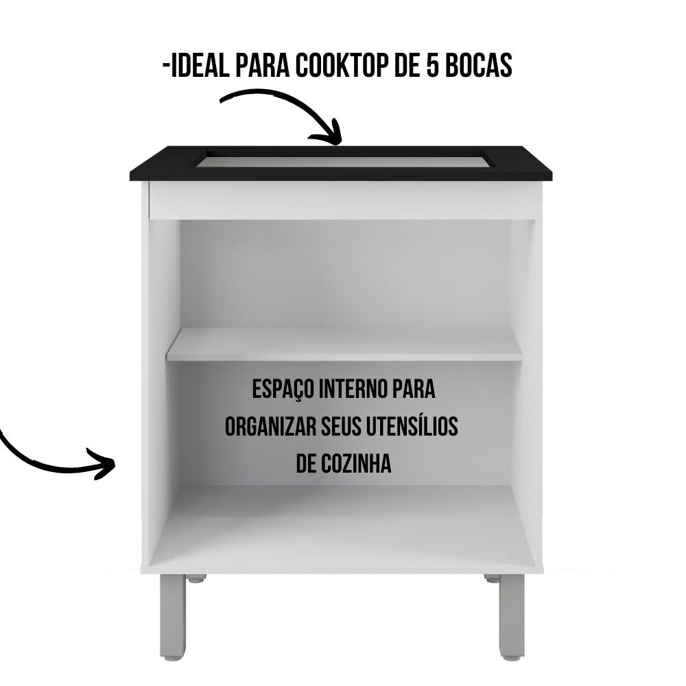 Balcão Para Cooktop Jade 5 Bocas 2 Portas Branco Moblis