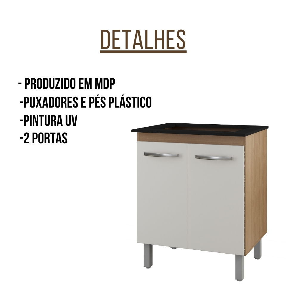 Balcão Para Cooktop Jade 5 Bocas 2 Portas Savana Off White Moblis