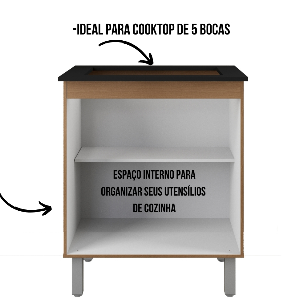 Balcão Para Cooktop Jade 5 Bocas 2 Portas Savana Off White Moblis