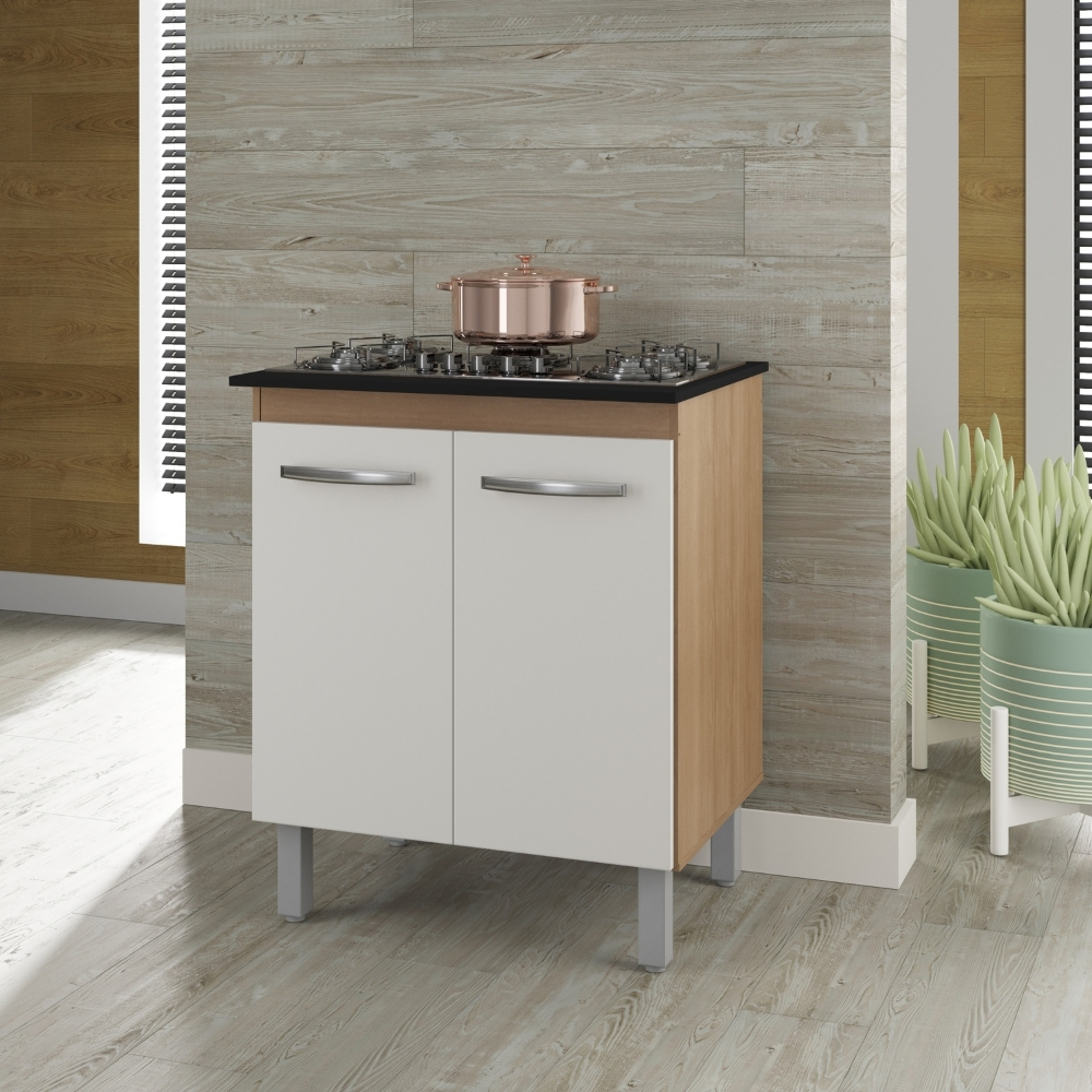Balcão Para Cooktop Jade 5 Bocas 2 Portas Savana Off White Moblis
