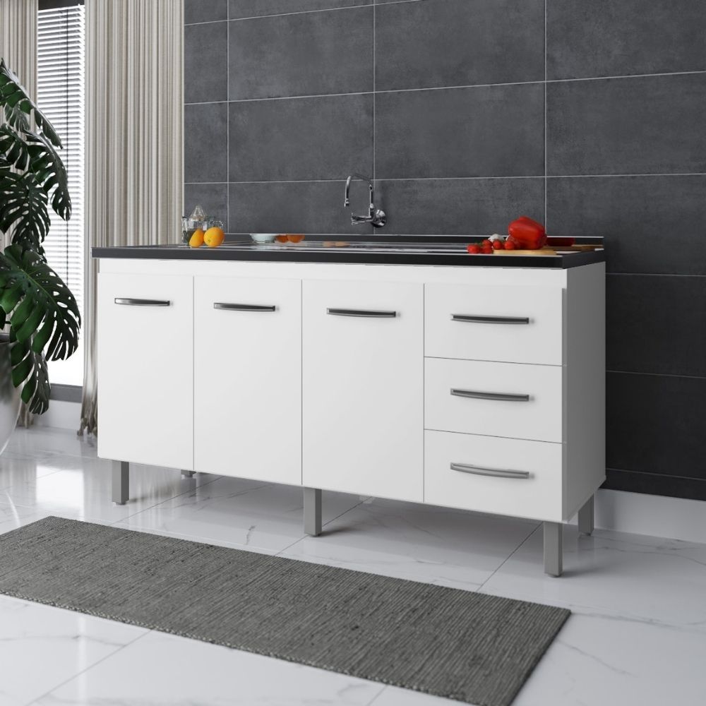 Balcão Para Pia Diana 3 Portas 150 cm Branco Moblis