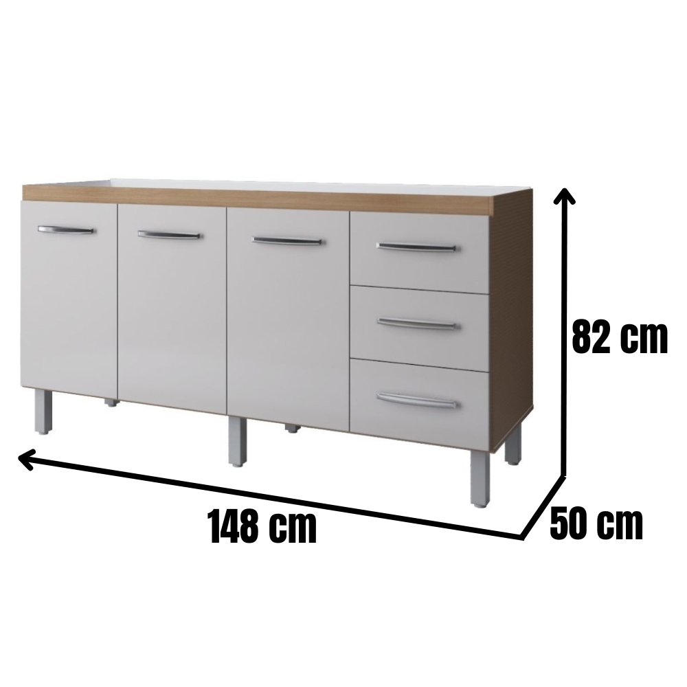 Balcão Para Pia Diana 3 Portas 150 cm Savana Off White Moblis