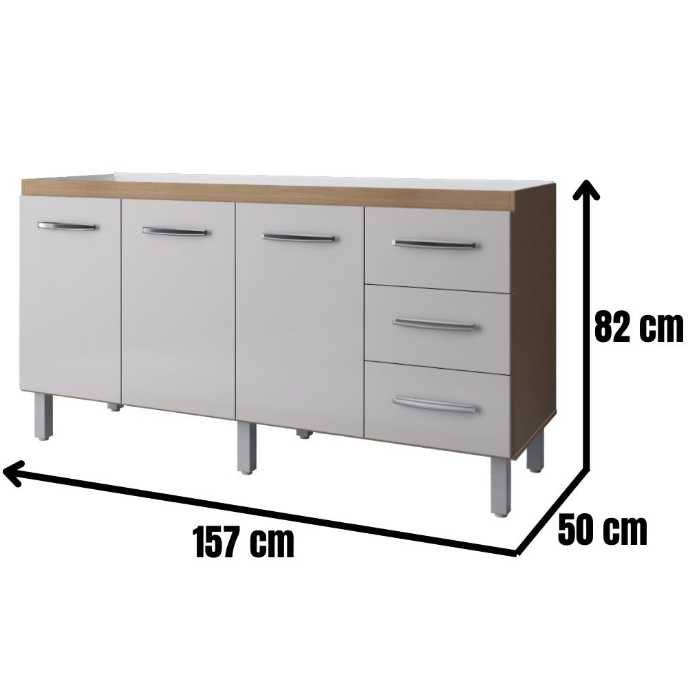 Balcão Para Pia Emily 3 Portas 160 cm Savana Off White Moblis