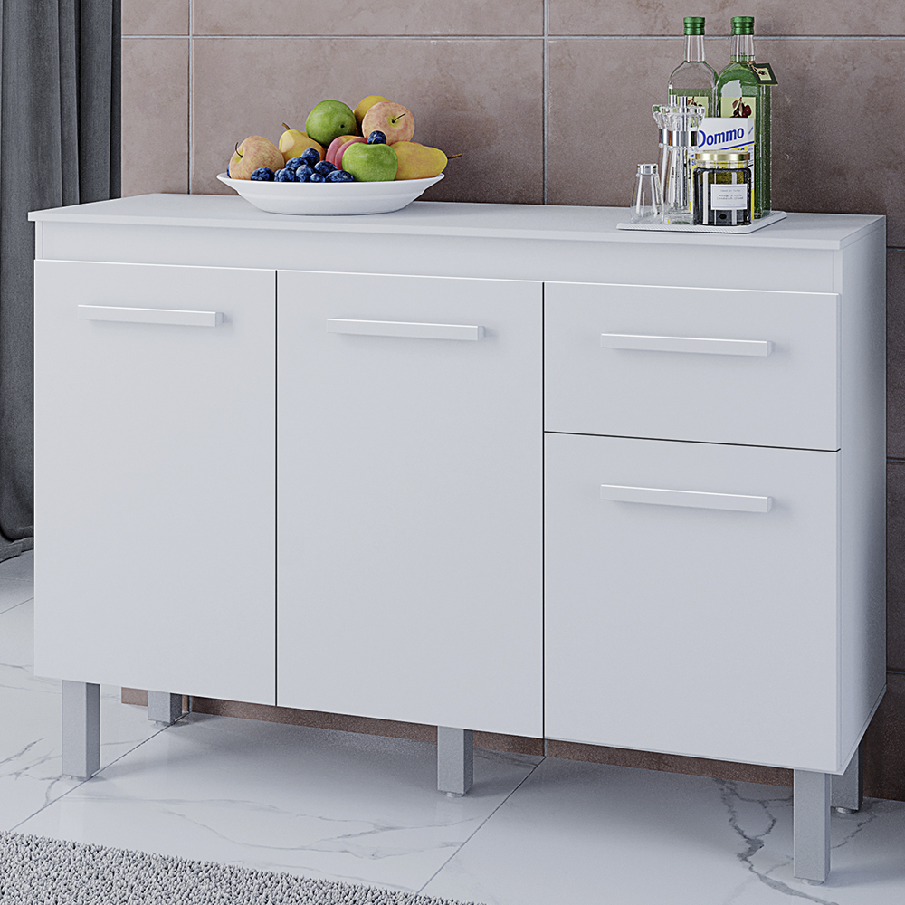 Balcao Com Tampo 3P 1G 120 cm Vitoria Branco Mobbs