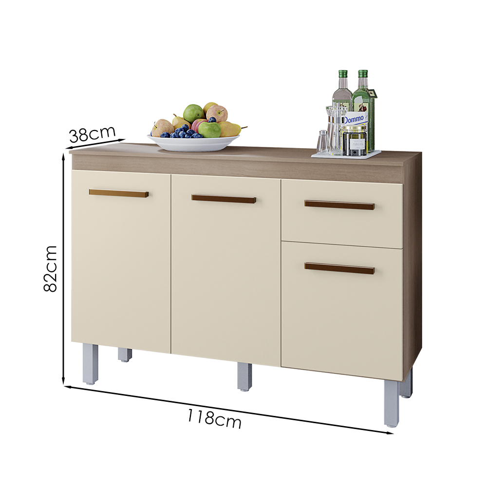 Balcao Com Tampo 3P 1G 120 cm Vitoria Savana Off White Mobbs