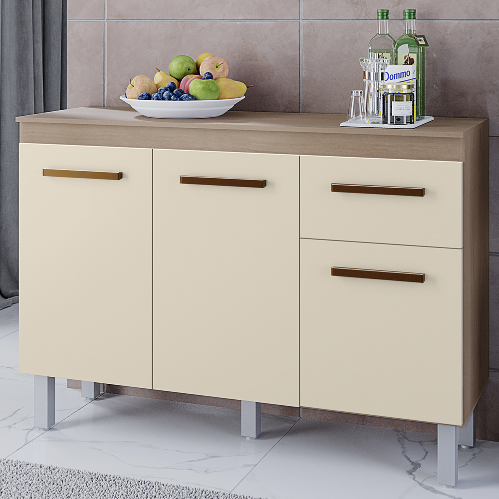 Balcao Com Tampo 3P 1G 120 cm Vitoria Savana Off White Mobbs