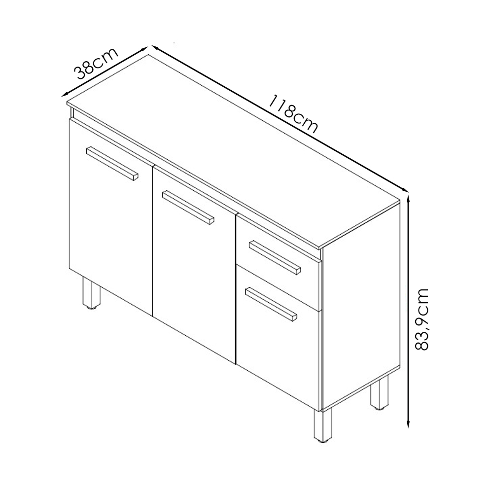 Balcao Com Tampo 3P 1G 120 cm Vitoria Savana Off White Mobbs