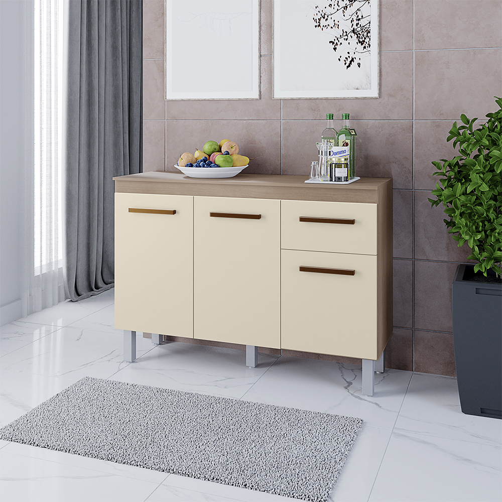 Balcao Com Tampo 3P 1G 120 cm Vitoria Savana Off White Mobbs