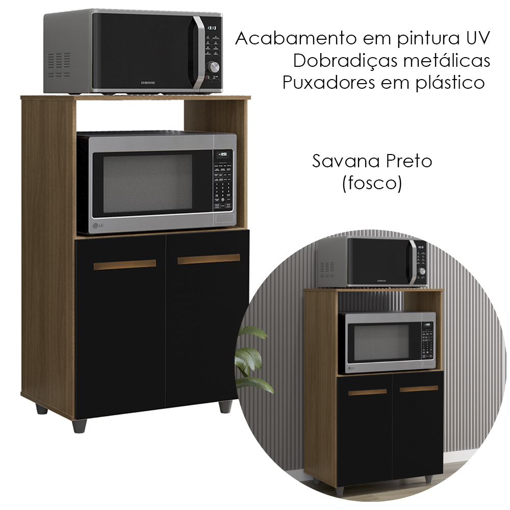 Balcao Multiuso 2 Fornos 60 cm Tais Savana Preto Mobbs