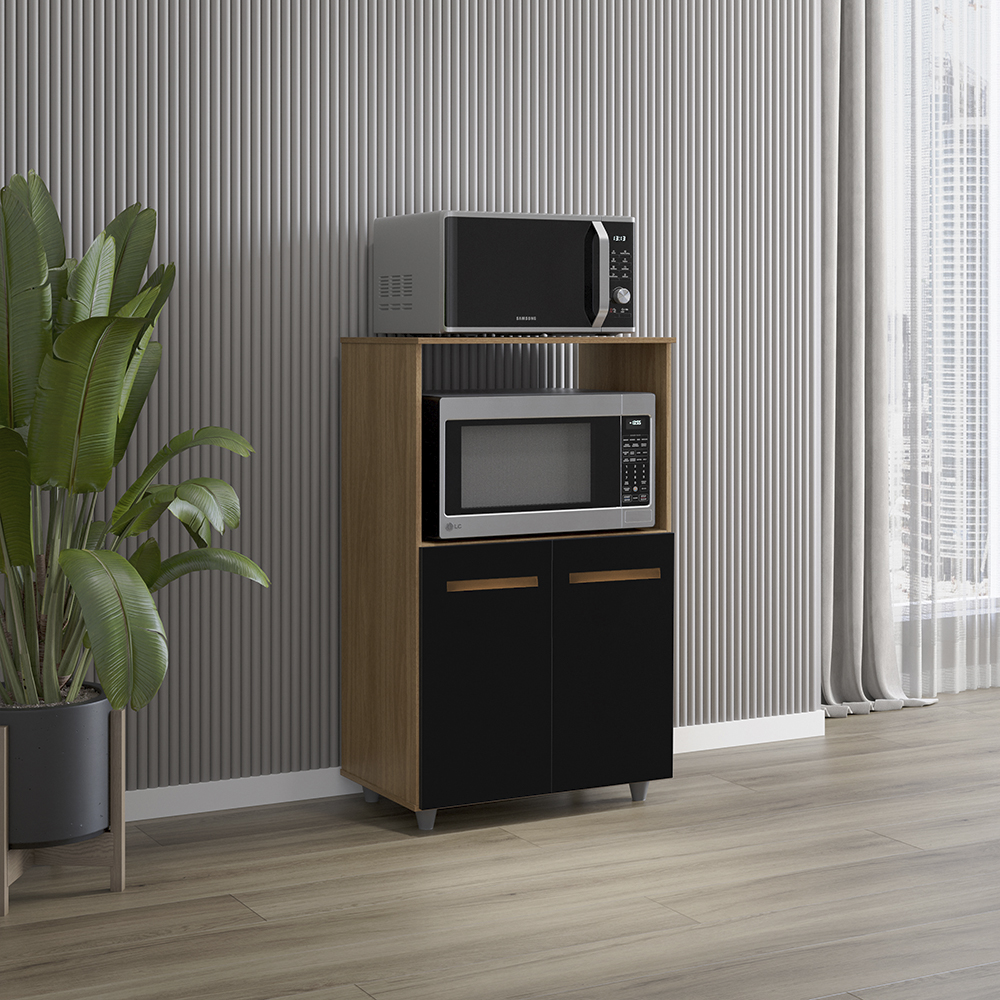 Balcao Multiuso 2 Fornos 60 cm Tais Savana Preto Mobbs