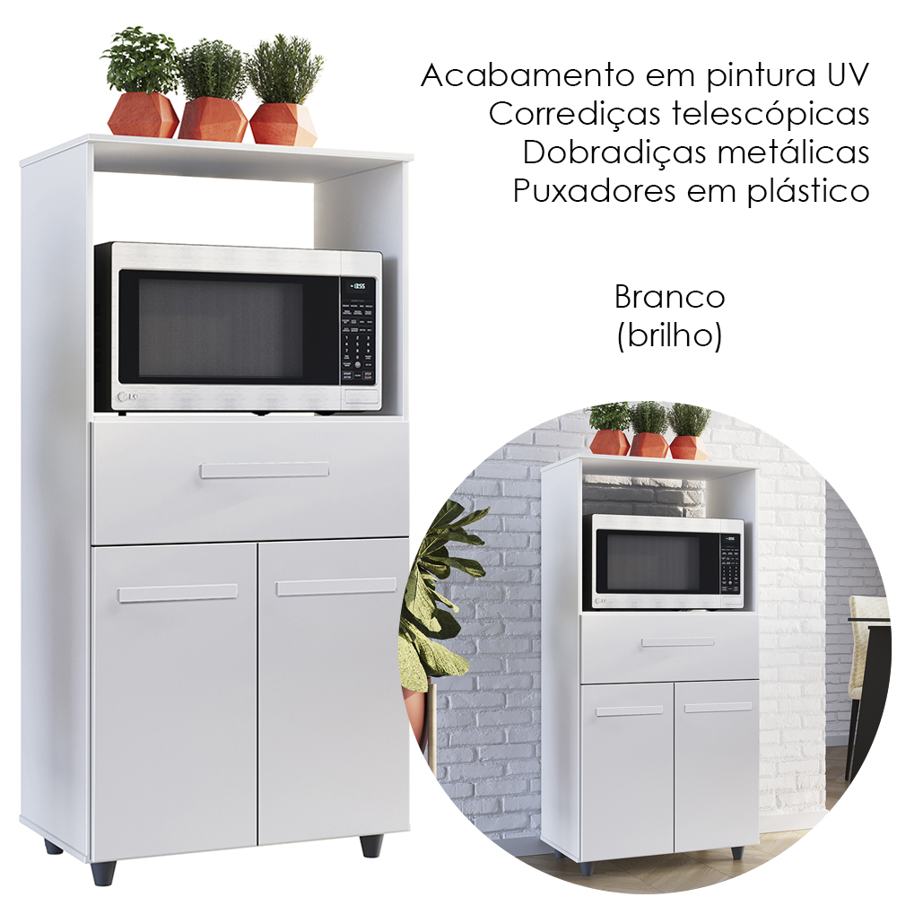 Balcao Multiuso Forno 2P 1G 60 cm Luna Branco Mobbs