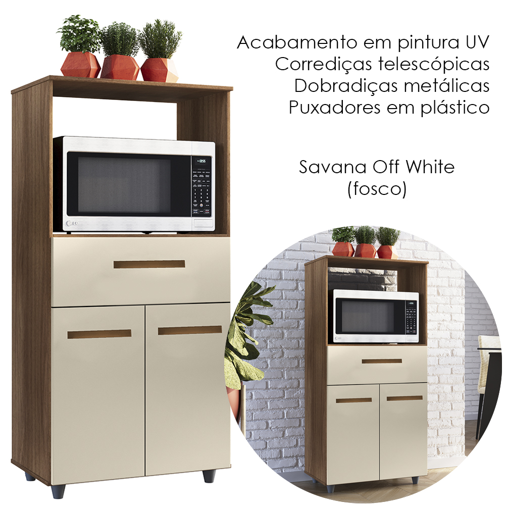 Balcao Multiuso Forno 2P 1G 60 cm Luna Savana Off White Mobbs