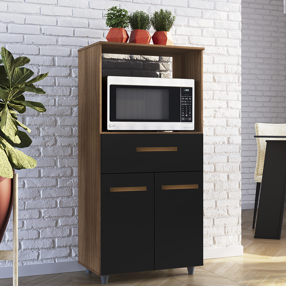 Balcao Multiuso Forno 2P 1G 60 cm Luna Savana Preto Mobbs