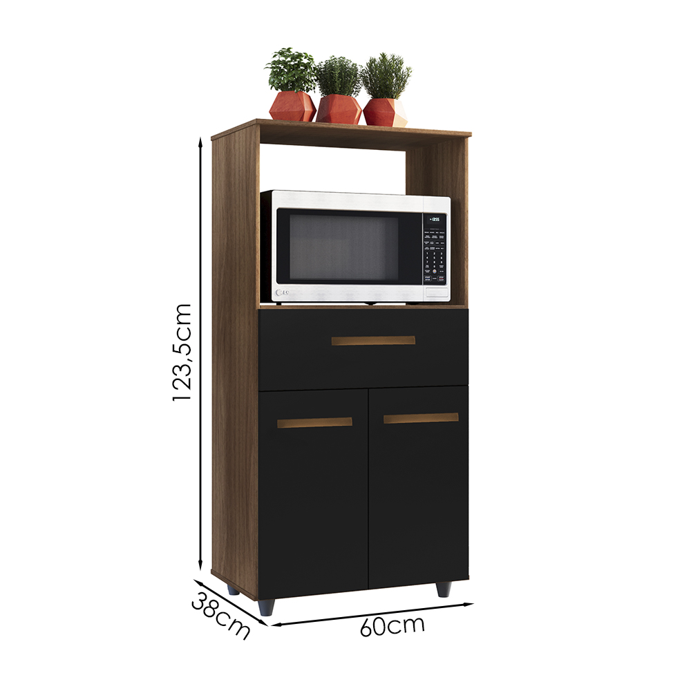 Balcao Multiuso Forno 2P 1G 60 cm Luna Savana Preto Mobbs