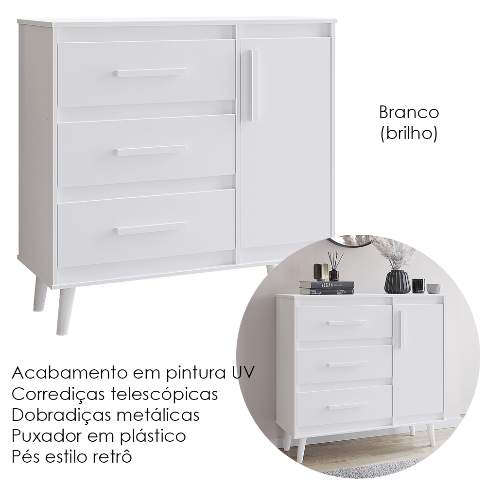 Comoda Sapateira 3G 1P 95 cm Mila Branco Mobbs