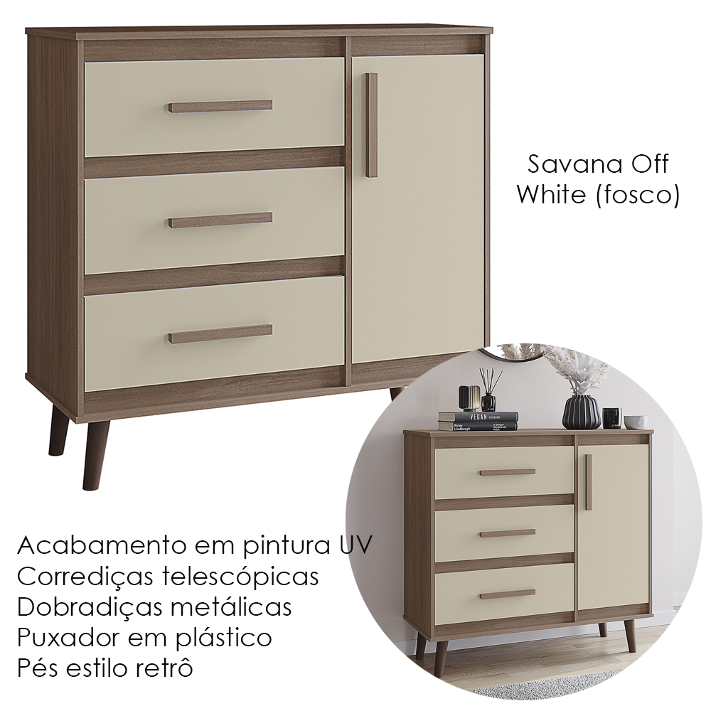 Comoda Sapateira 3G 1P 95 cm Mila Savana Off White Mobbs