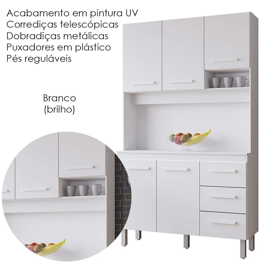 Kit Cozinha 5P 3G 120 cm Vitoria Branco Mobbs