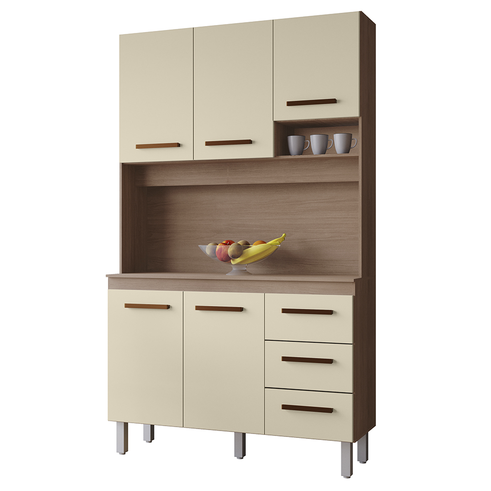 Kit Cozinha 5P 3G 120 cm Vitoria Savana Off White Mobbs