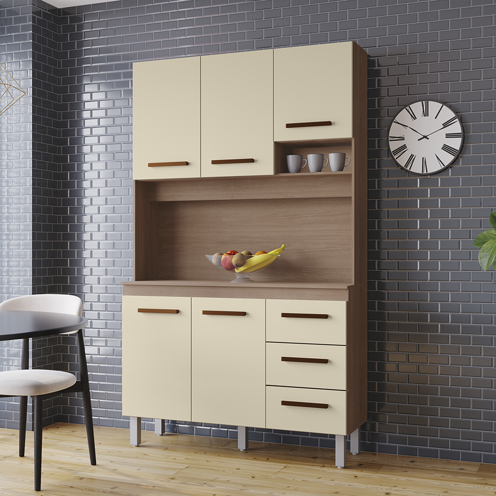 Kit Cozinha 5P 3G 120 cm Vitoria Savana Off White Mobbs