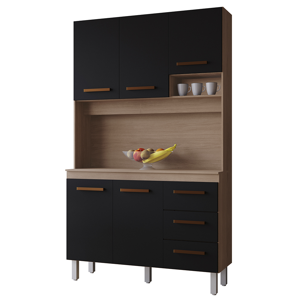 Kit Cozinha 5P 3G 120 cm Vitoria Savana Preto Mobbs