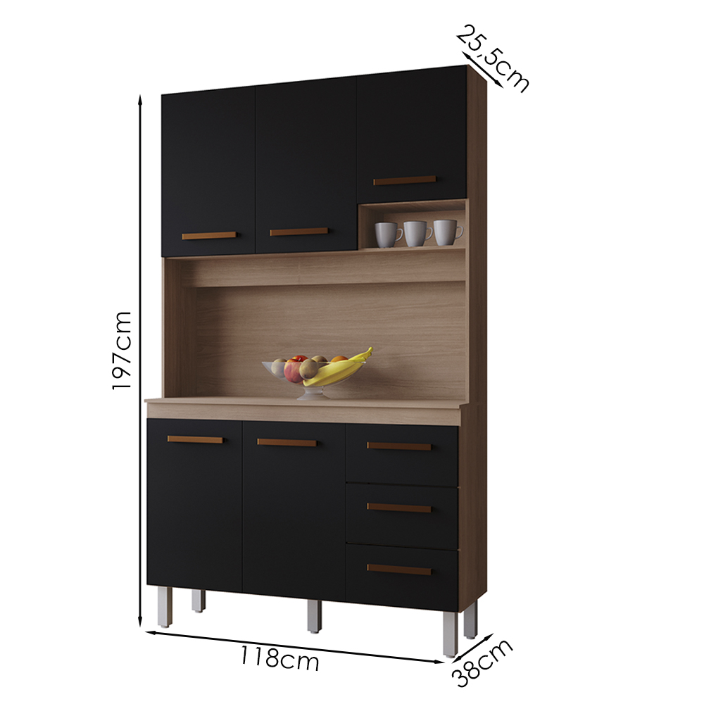 Kit Cozinha 5P 3G 120 cm Vitoria Savana Preto Mobbs