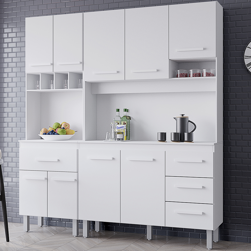 Kit Cozinha 9P 4G 180 cm Vitoria Branco Mobbs