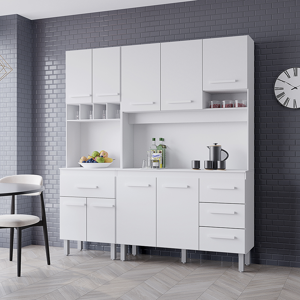 Kit Cozinha 9P 4G 180 cm Vitoria Branco Mobbs