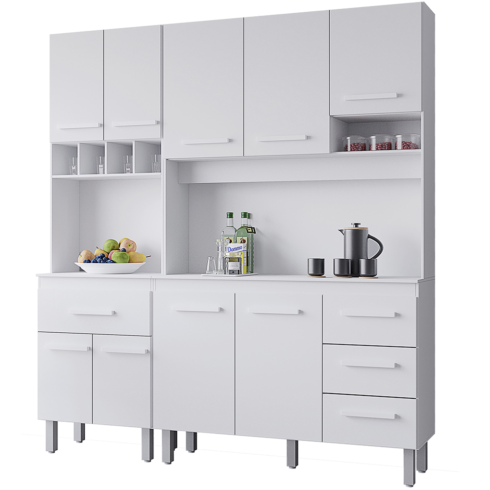 Kit Cozinha 9P 4G 180 cm Vitoria Branco Mobbs