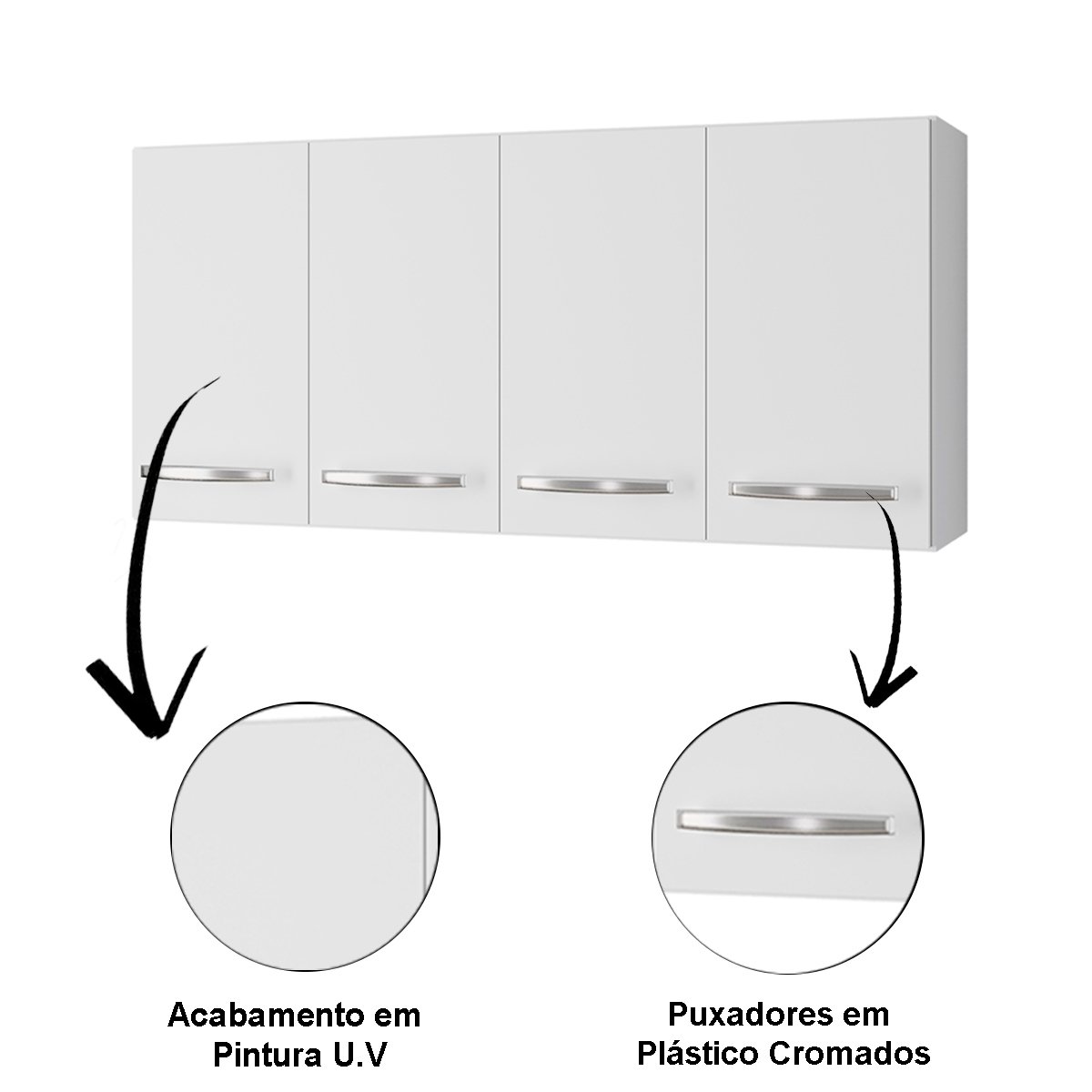 Armário Aéreo de Cozinha 4 Portas 120 cm Lara Branco