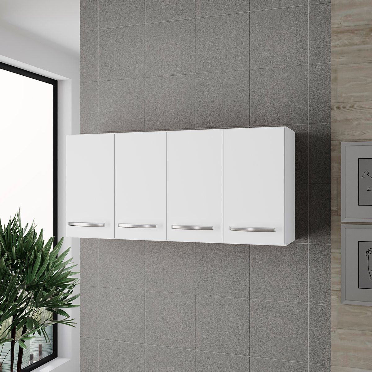Armário Aéreo de Cozinha 4 Portas 120 cm Lara Branco