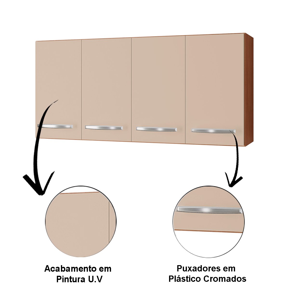 Armário Aéreo de Cozinha 4 Portas 120 cm Lara Savana / Off White