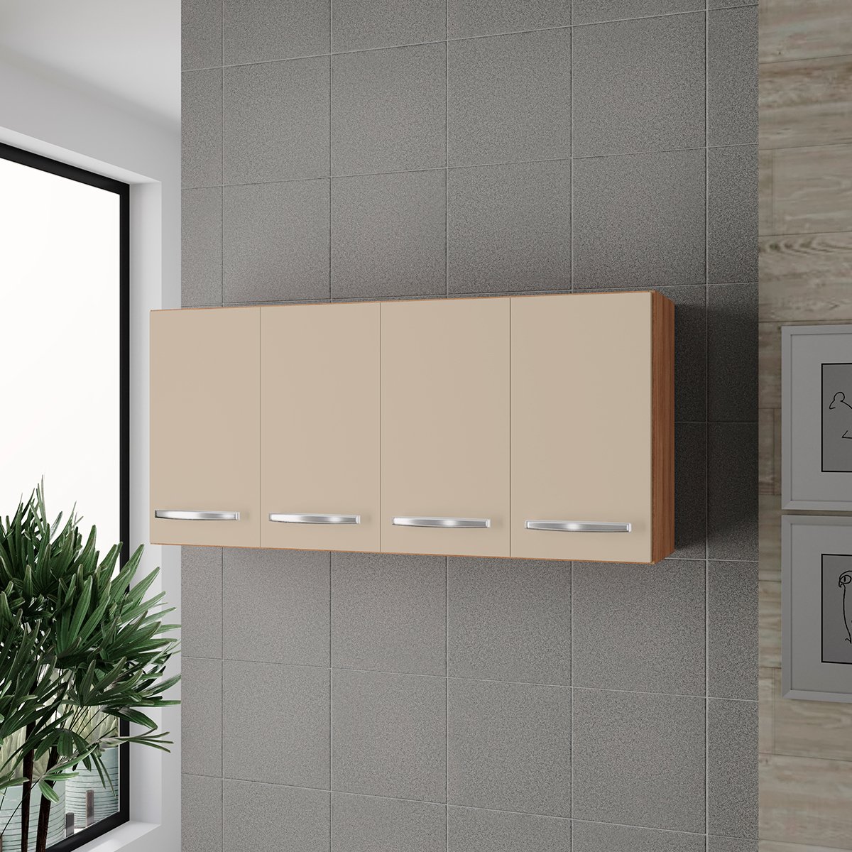 Armário Aéreo de Cozinha 4 Portas 120 cm Lara Savana / Off White