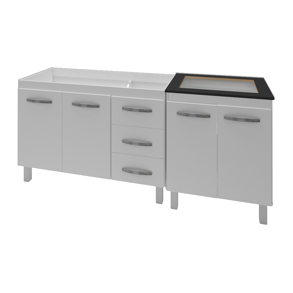 Armário Cozinha Gabinete Pia De 120 Cm Bianca Com Balcão Cooktop 4 Bocas Branco Jade 