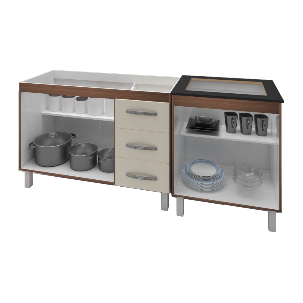 Armário Cozinha Gabinete Pia De 120 Cm Bianca Com Balcão Cooktop 4 Bocas Savana Frente Off-white Jade 