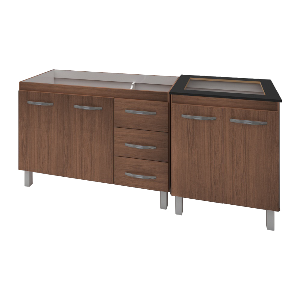 Armário Cozinha Gabinete Pia De 120 Cm Bianca Com Balcão Cooktop 4 Bocas Savana Jade 