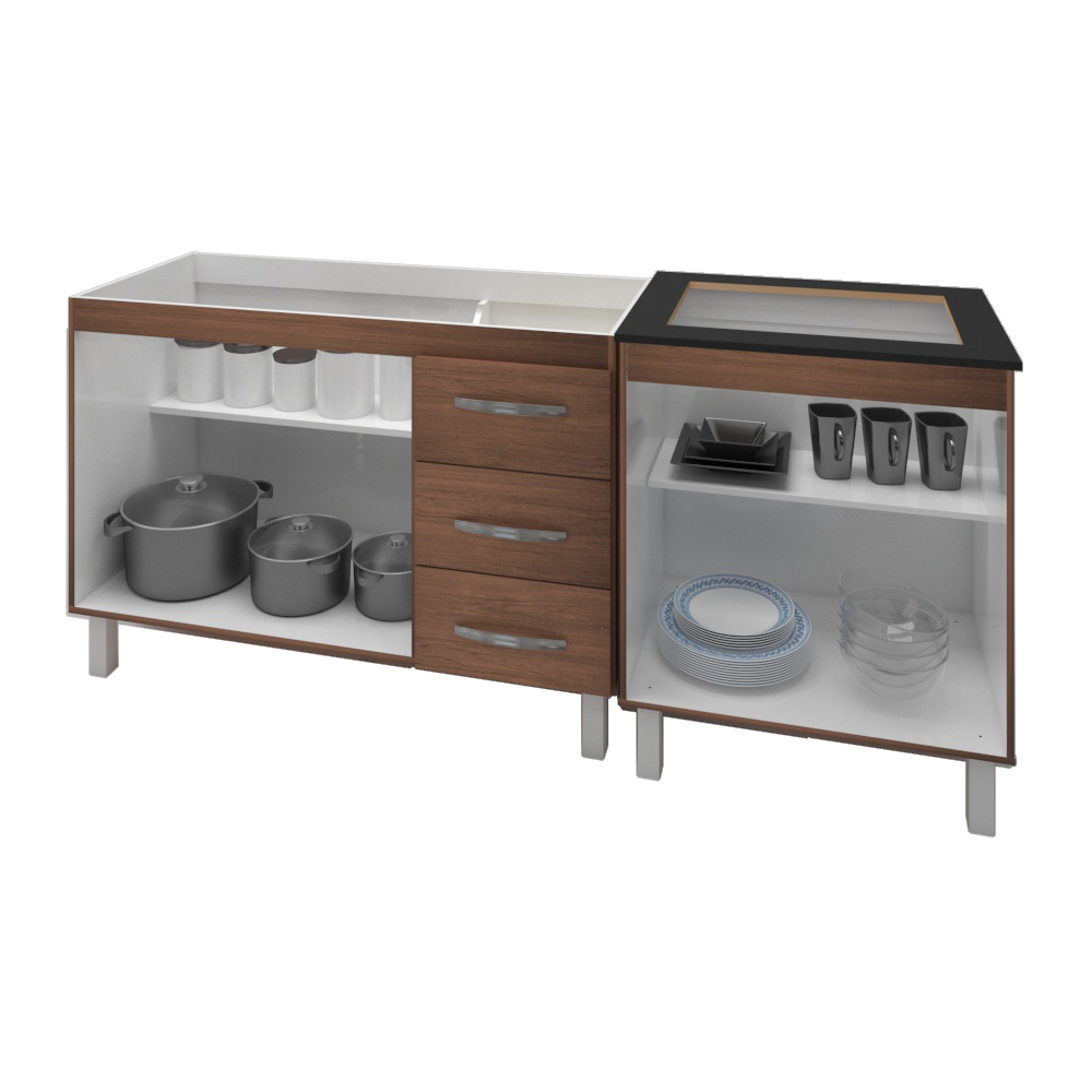 Armário Cozinha Gabinete Pia De 120 Cm Bianca Com Balcão Cooktop 4 Bocas Savana Jade 