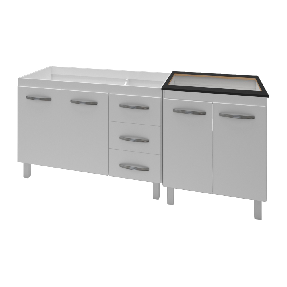 Armário Cozinha Gabinete Pia De 120 Cm Bianca Com Balcão Cooktop 5 Bocas Branco Jade 