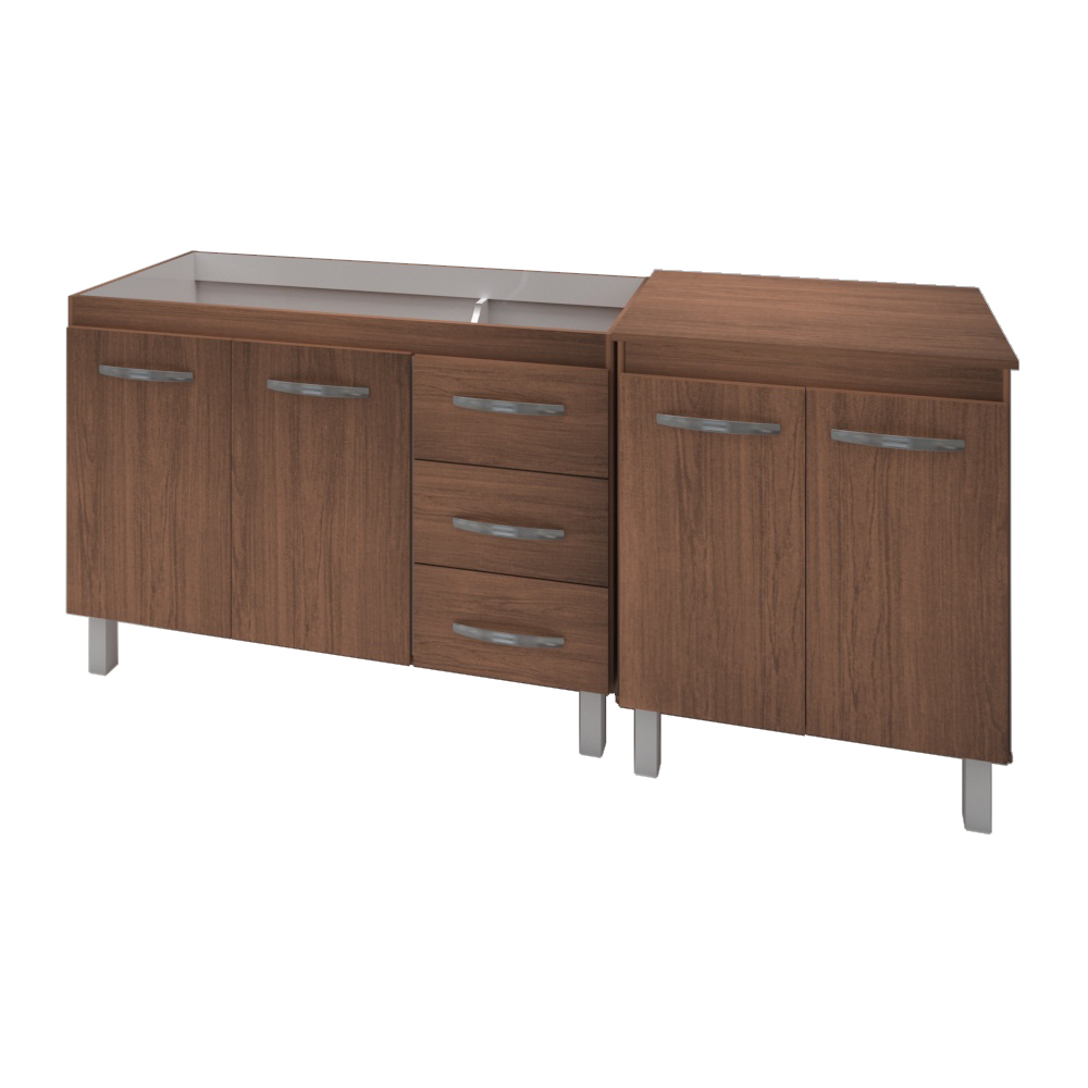 Armário Cozinha Gabinete Pia De 120 Cm Bianca Com Balcão Multiuso Micro-ondas Savana Serena 