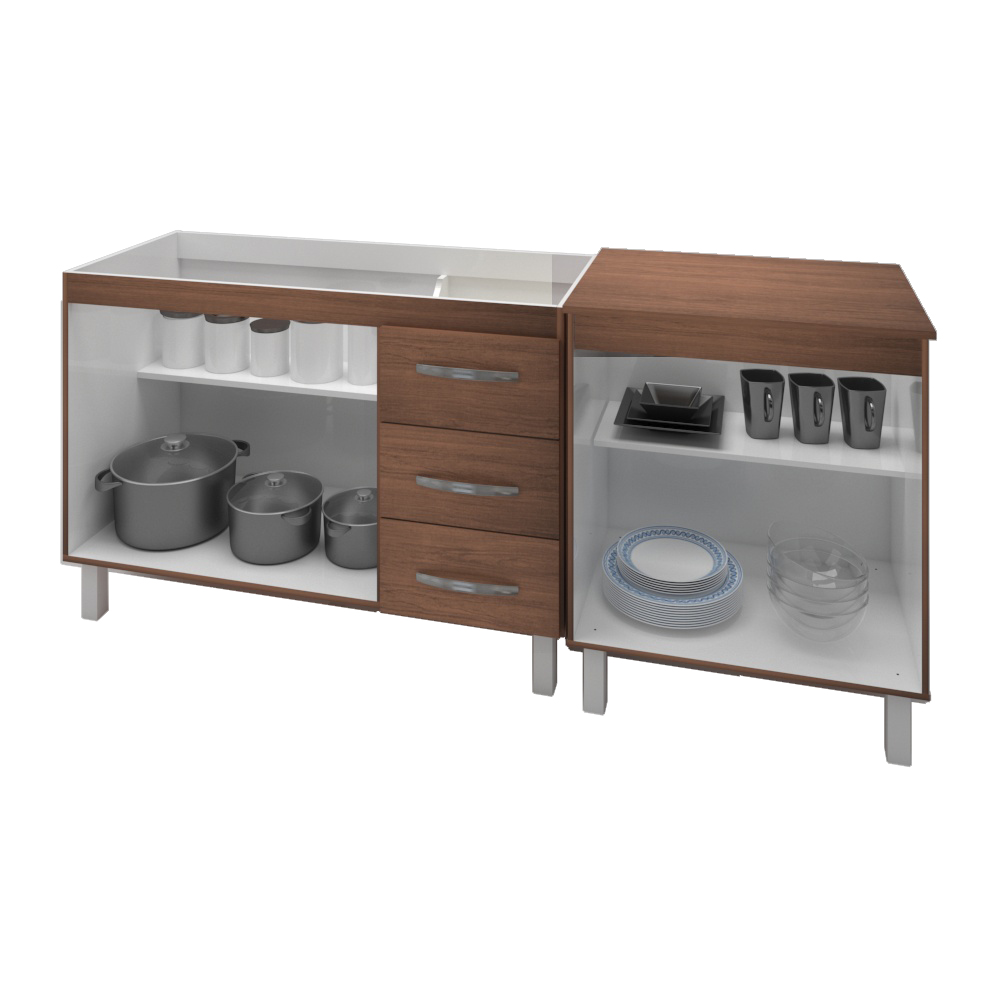 Armário Cozinha Gabinete Pia De 120 Cm Bianca Com Balcão Multiuso Micro-ondas Savana Serena 