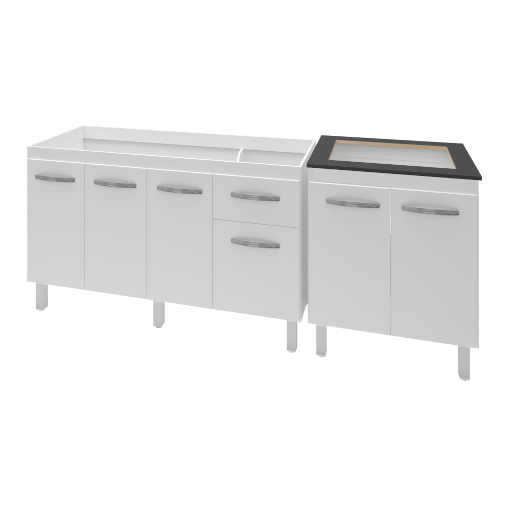 Armário Cozinha Gabinete Pia De 140 cm Camile Com Balcão Cooktop 4 Bocas Branco Jade 