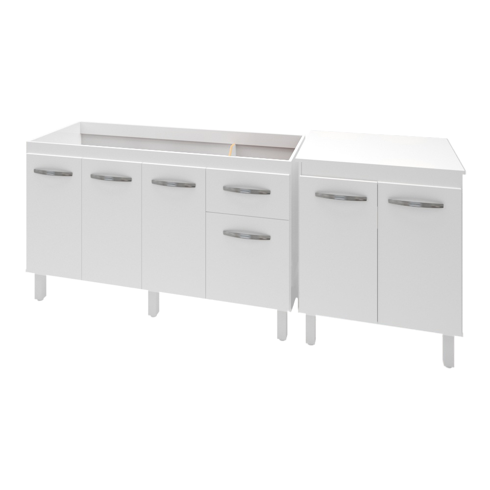 Armário Cozinha Gabinete Pia De 140 cm Camile Com Balcão Multiuso Micro-ondas Branco Serena 