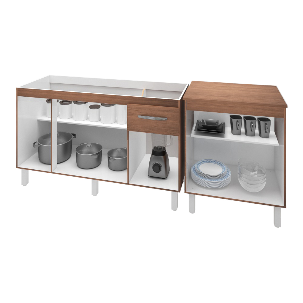 Armário Cozinha Gabinete Pia De 140 cm Camile Com Balcão Multiuso Micro-ondas Savana Serena 