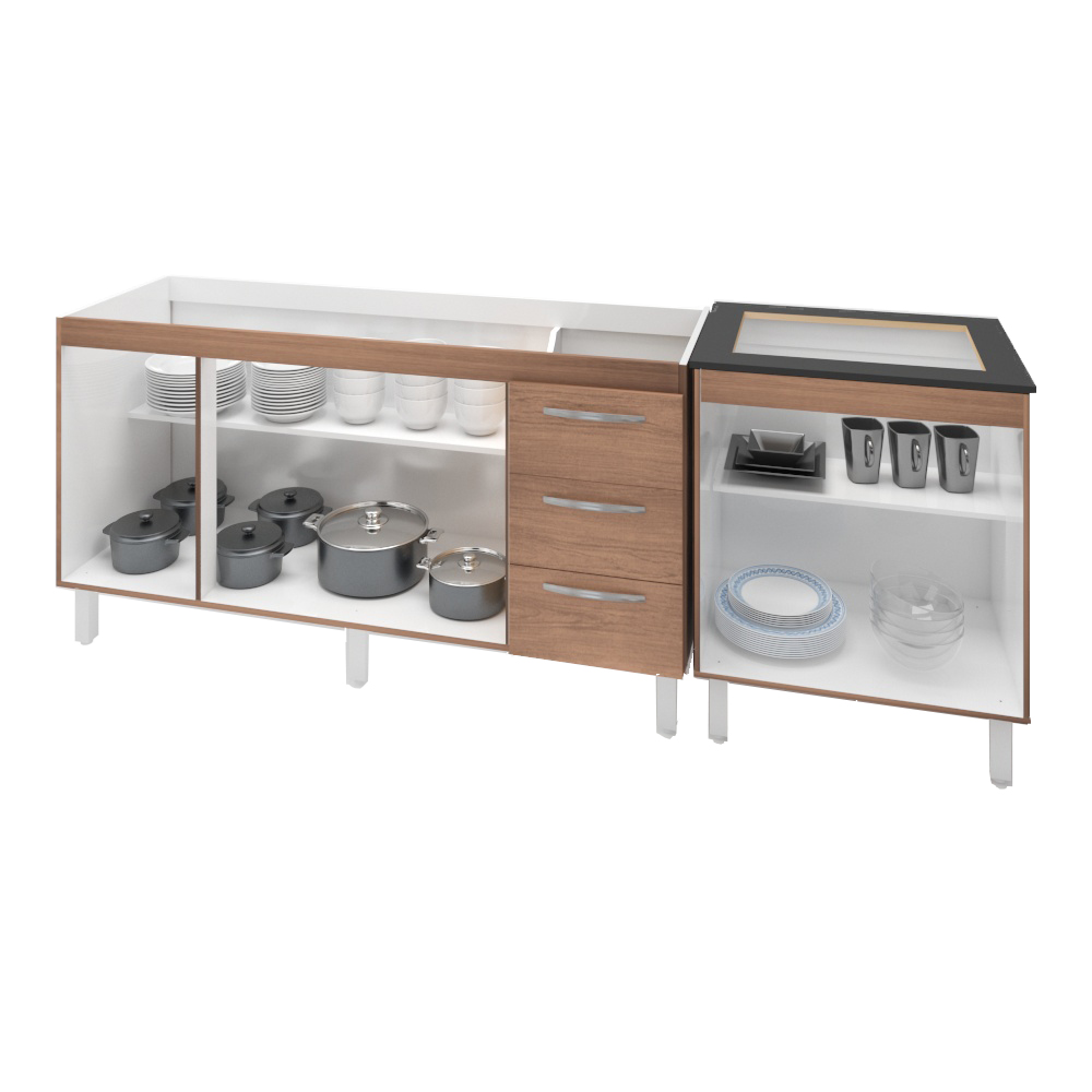 Armário Cozinha Gabinete Pia De 140 cm Carina Com Balcão Cooktop 4 Bocas Savana Jade 